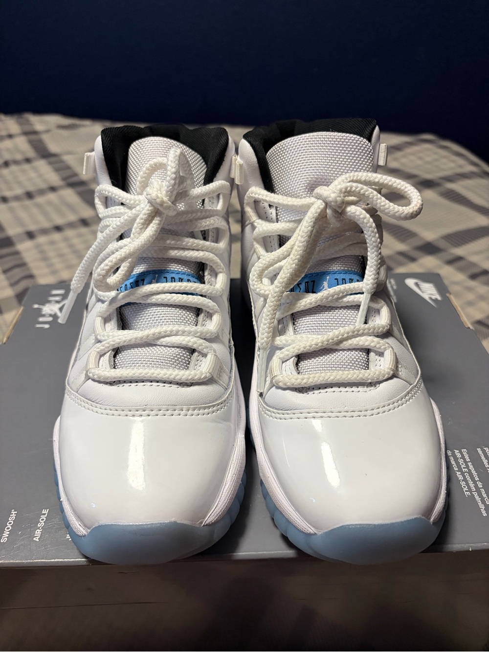 Jordan Kids White and Light Blue High-Top Sneakers